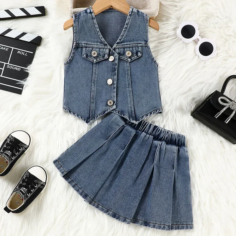 Conjunto verano niña camiseta vaquera sin mangas y falda boutique - imagen 4