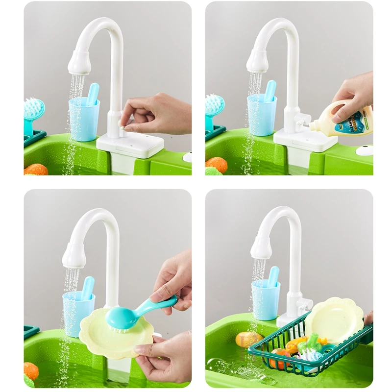 Juguetes de fregadero de cocina para niños, lavavajillas eléctrico, juguete con agua corriente, juego de simulación de comida, juguete de pesca, juego de rol, regalo para niñas - imagen 4