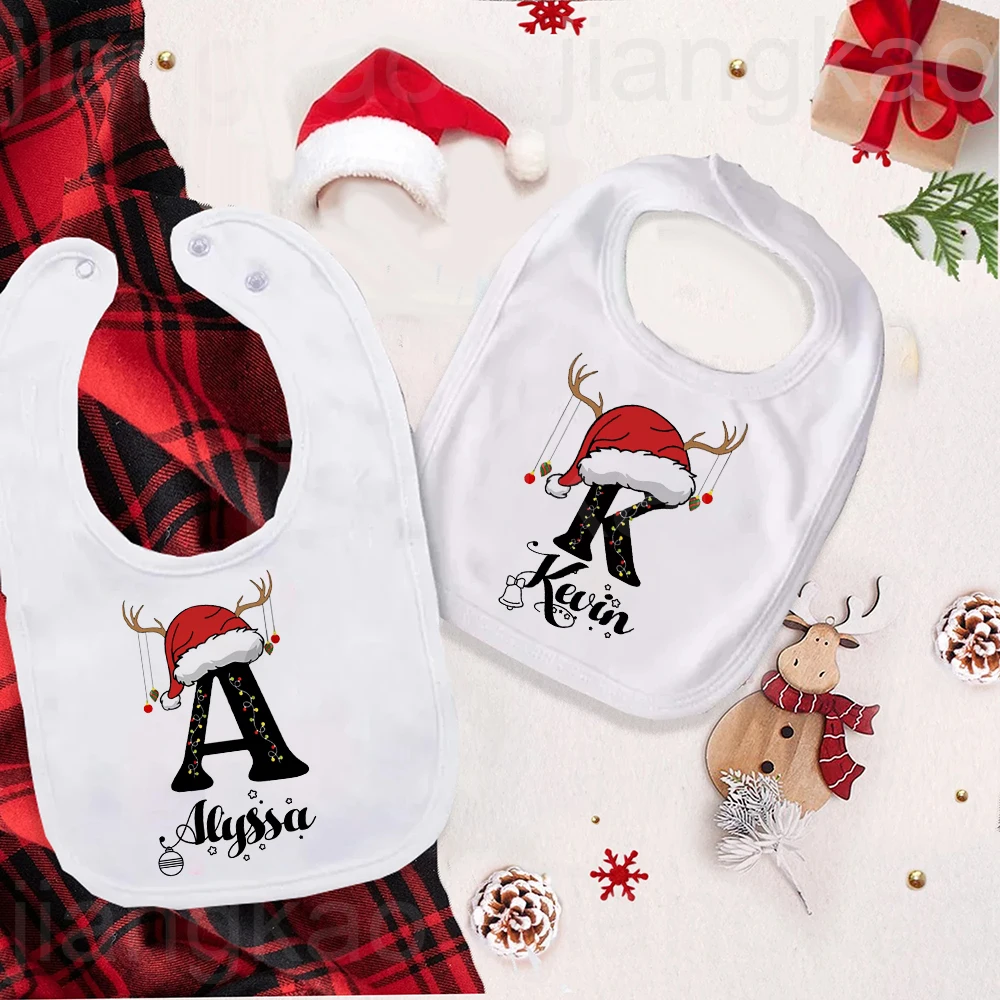Babero personalizado con inicial de nombre para bebé, babero de toalla de Saliva de algodón para recién nacido, fiesta de Navidad, regalo de ducha infantil, regalos de navidad