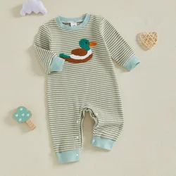 Suefunskry Mono para bebés, manga larga, rayas, bordado, pato, informal, otoño, mameluco para recién nacidos