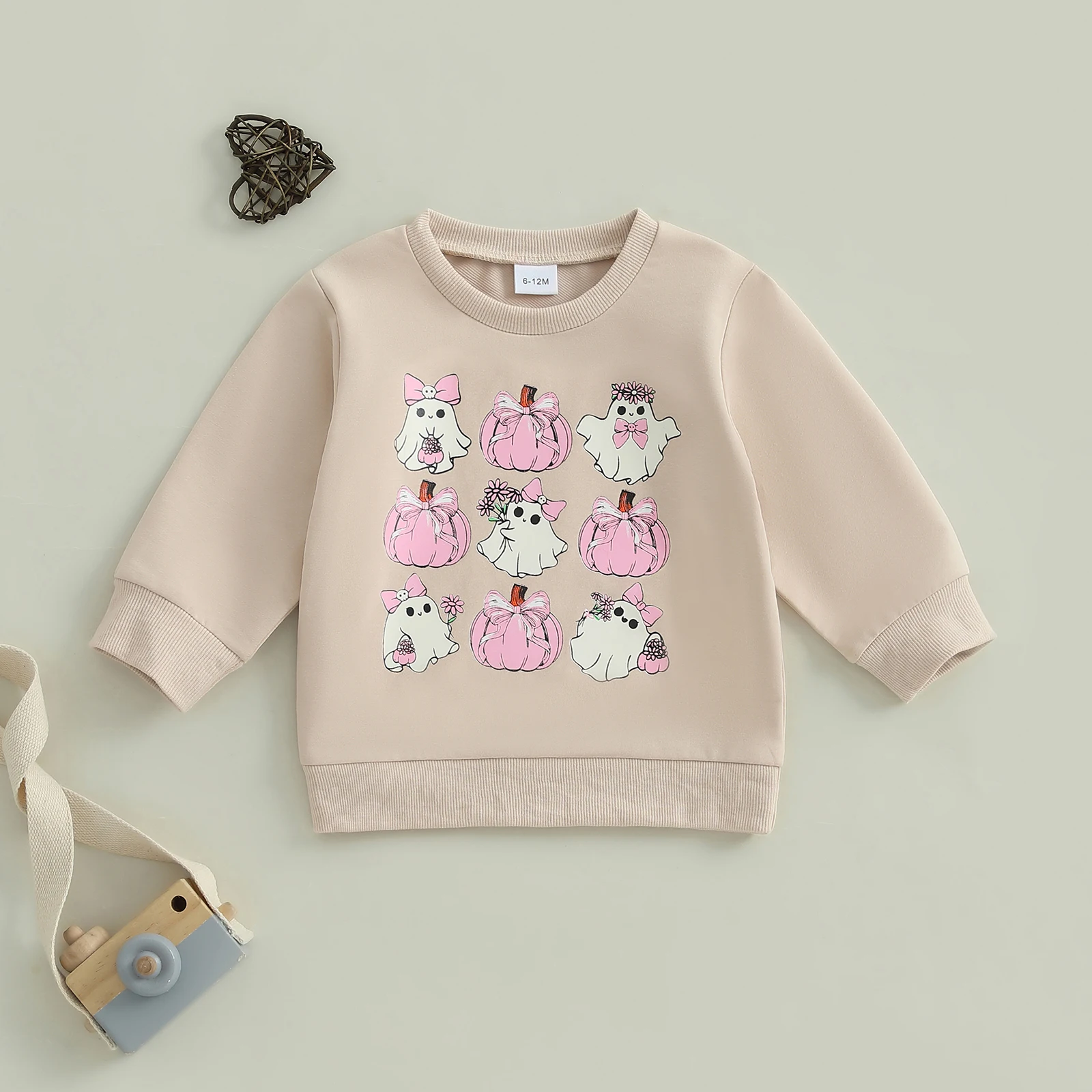 Sudadera de Halloween para niñas pequeñas con estampado de calabaza fantasma, elegante, holgada, informal, con cuello redondo, manga larga - imagen 4