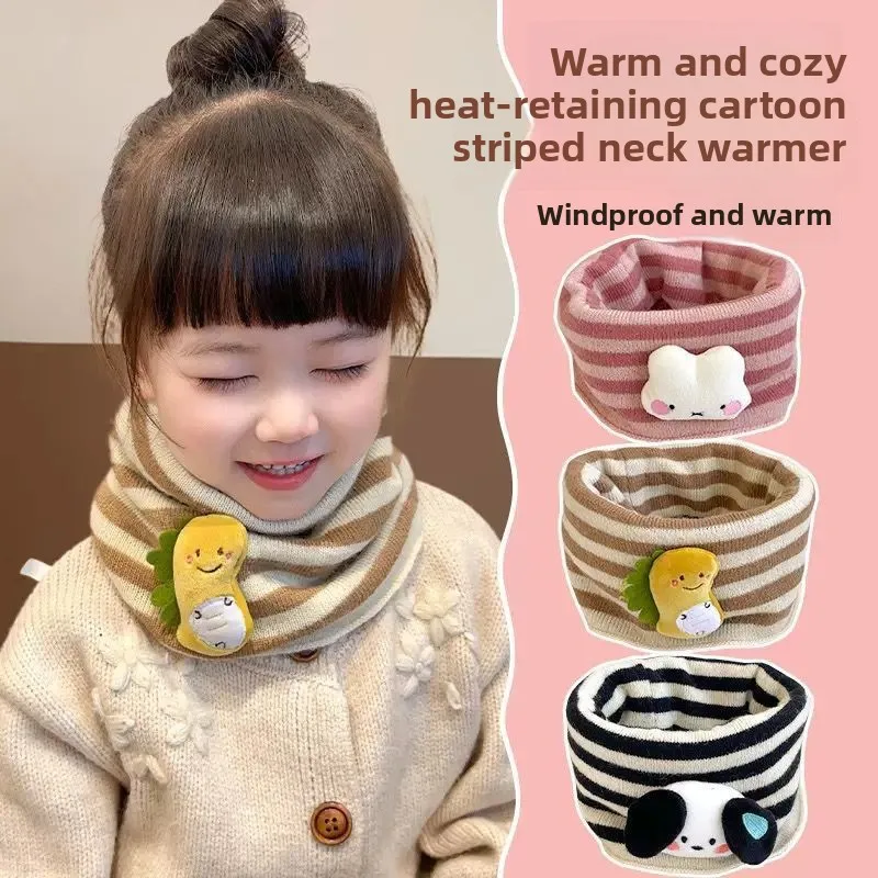 2025 Polaina para el cuello para niños Otoño/Invierno: forro polar grueso a prueba de viento, trabillas para las orejas, diseño de dibujos animados, bufanda cálida y versátil.