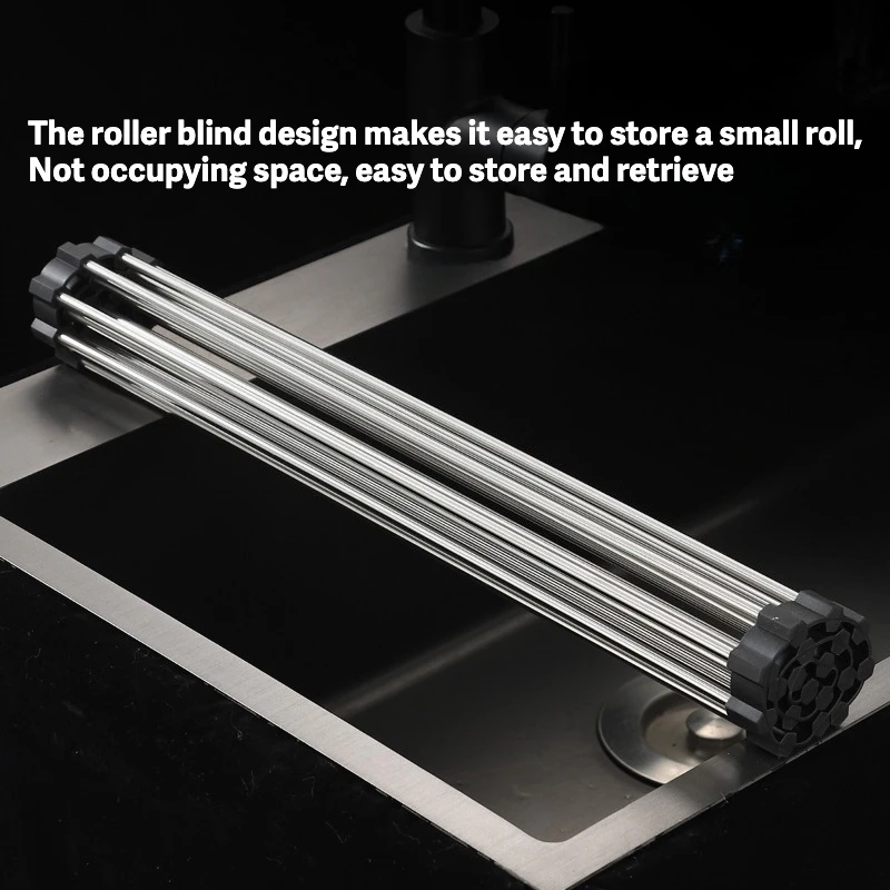 Tablero de filtro multifunción mejorado con marco de acero inoxidable, estante plegable para fregadero escurridor de platos para herramientas de organización de cocina - imagen 3