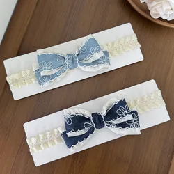Diadema bebé mezclilla lazo floral para niñas – Protege fontanela