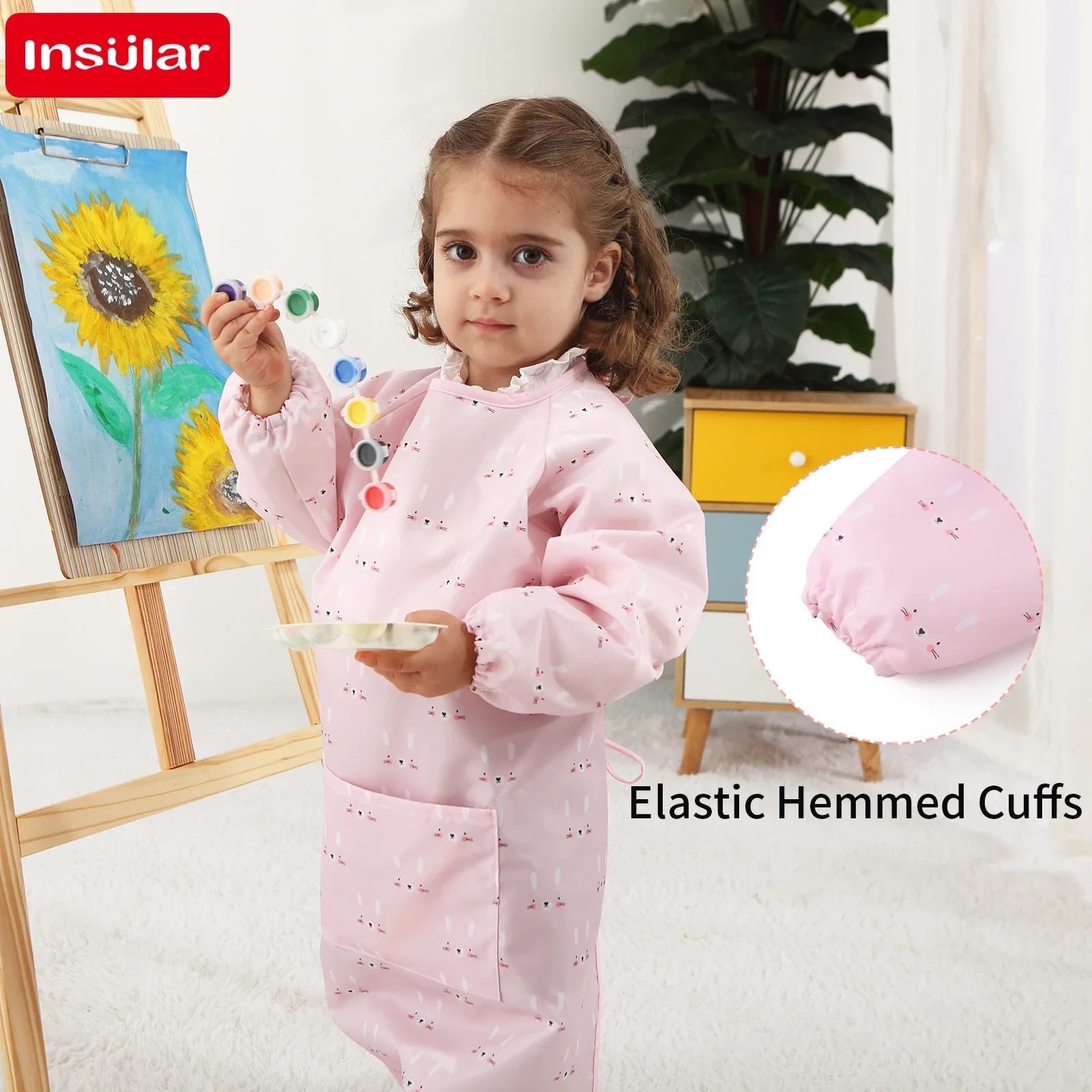 Baberos INSULAR para bebé, vestido impermeable de manga larga inversa para niño, delantal de alimentación infantil de dibujos animados, monos de dibujo, toalla de Saliva para niño