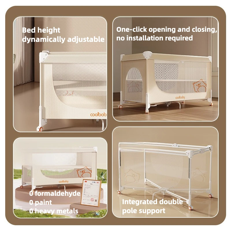 Cuna plegable de bebé ajustable con ruedas silenciosas - imagen 2