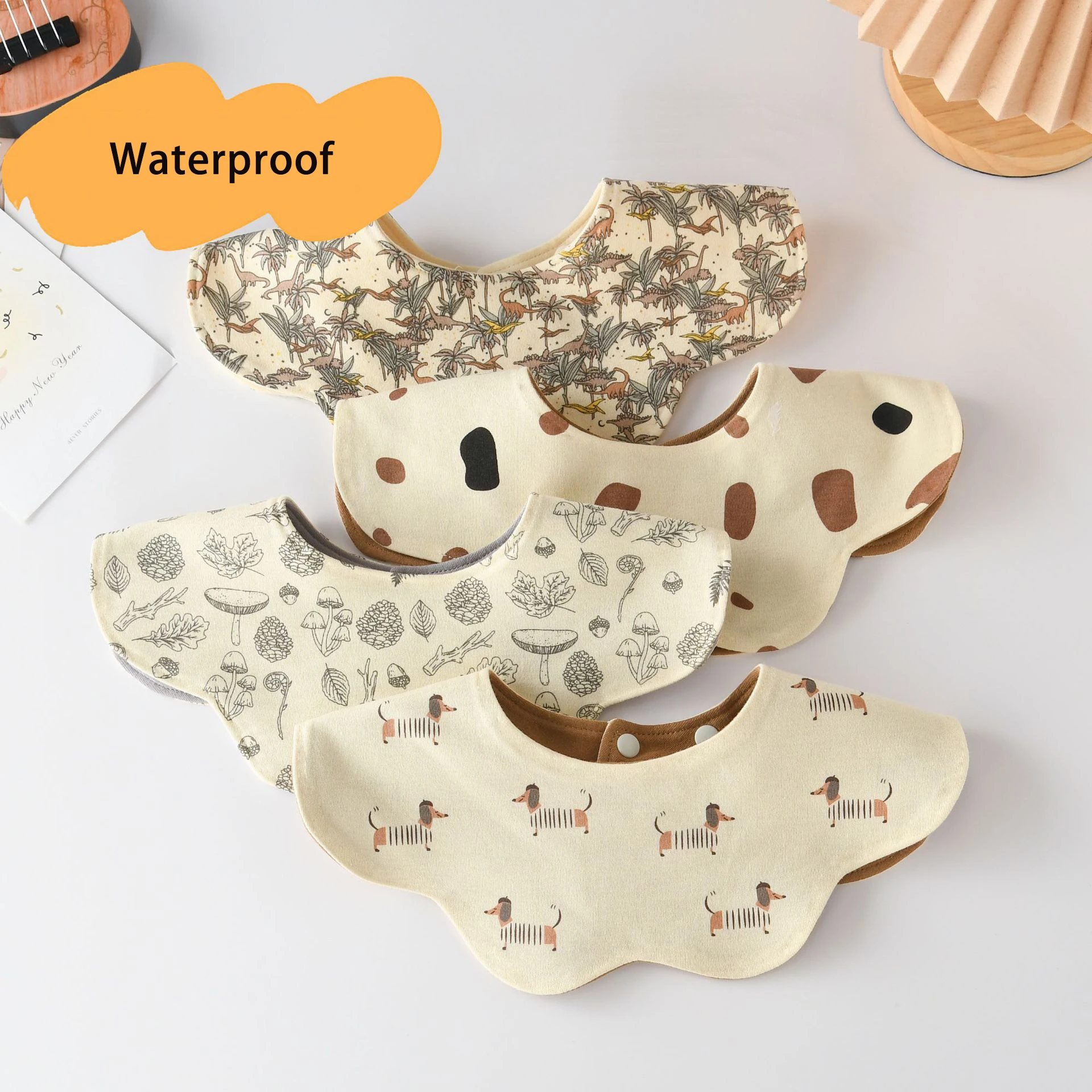 Nuevo babero impermeable de dos caras utilizable para alimentación de bebé, babero para bebés, toalla de Saliva con pétalos ondulados, paño suave para eructar para niños pequeños, Baberos - imagen 3