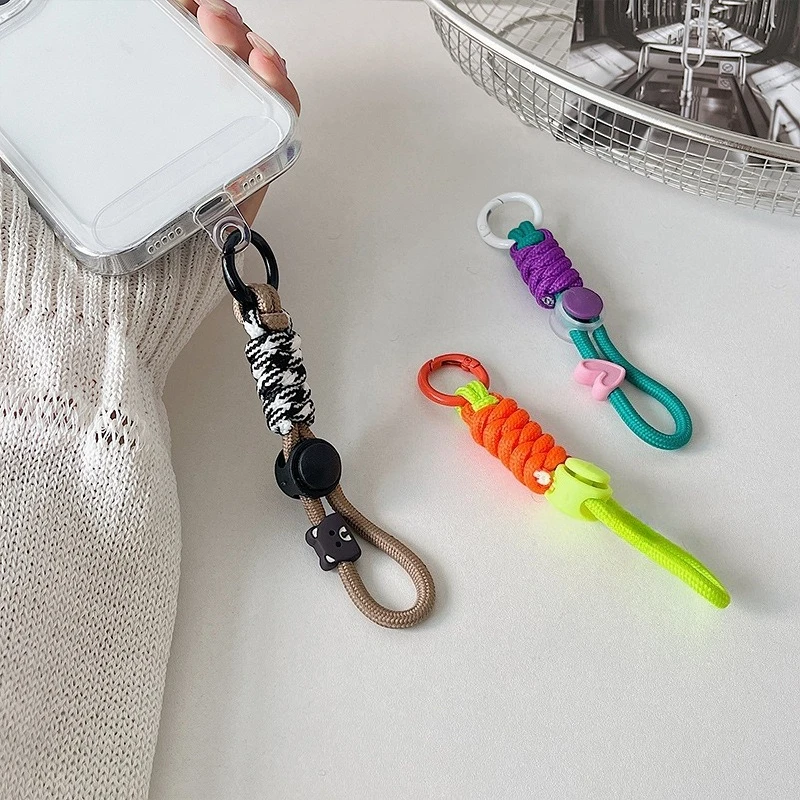 LLavero de moda con cordón trenzado creativo para mujer, funda de teléfono, correa de cuerda con nudo antipérdida, llaveros de coche, accesorios Diy