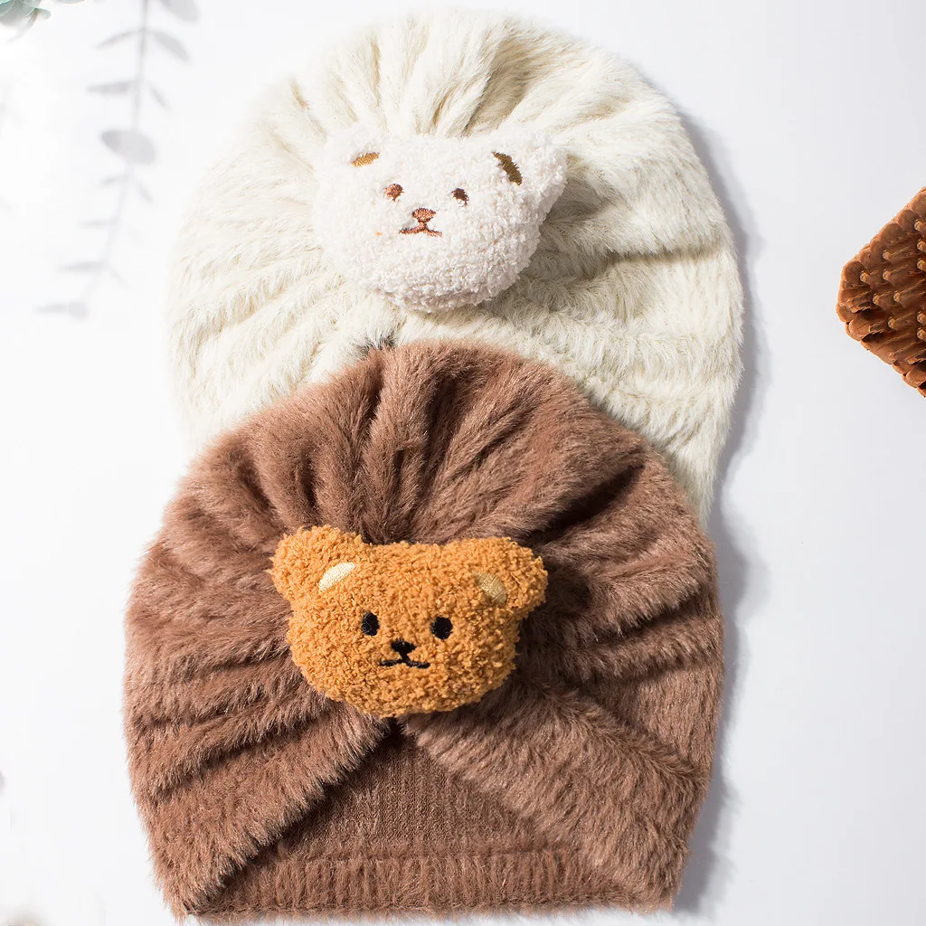 Somenie Gorro de felpa para bebé con oso – Otoño e invierno - imagen 2