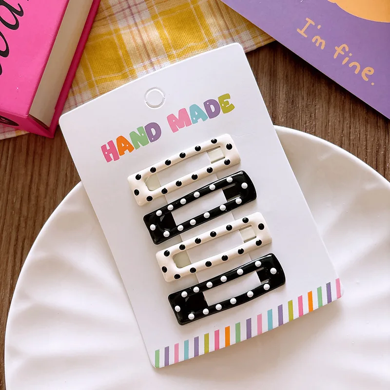 3/4 Uds. Pinzas para el cabello de lunares blanco y negro, pinza para el pelo con lazo de estrella, Clip de Metal para niños de oso dulce, pasadores BB simples y versátiles para niños - imagen 5