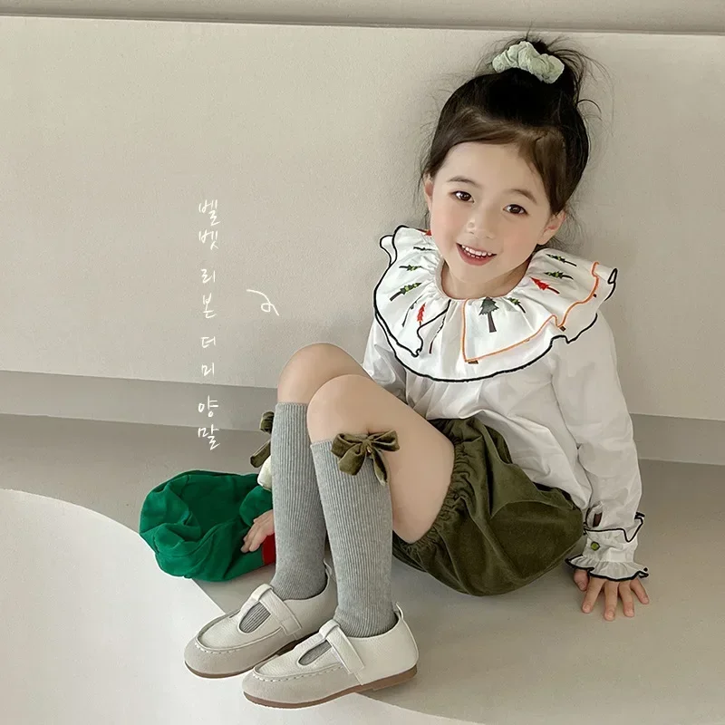 Calcetines de algodón con lazo para niño y niña, medias de estilo Retro europeo, para la escuela, primavera y otoño - imagen 4