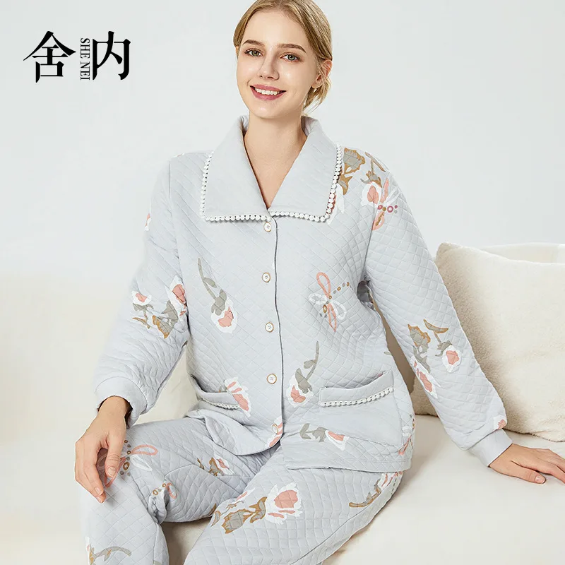 Pijamas de lactancia con estampado floral para otoño e invierno - imagen 5