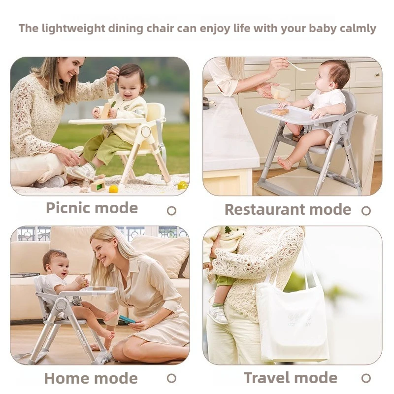 Silla alta ajustable para bebé convertible plegable y portátil - imagen 4