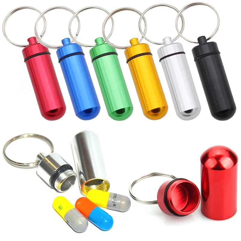 3-6 unids/pack impermeable de aleación de aluminio caja de medicina contenedor de tableta llavero de botella 6 colores disponibles herramienta de transporte portátil ZYF