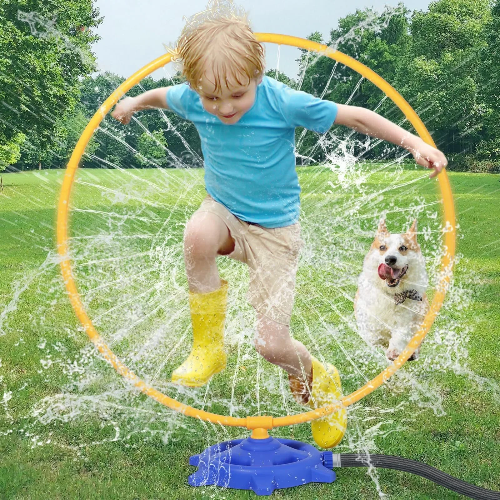 Aspersor de agua para niños, rotación de agua contra salpicaduras de 360 grados, juguetes de pulverización de agua redondos, juegos acuáticos al aire libre para patio trasero para niños y mascotas - imagen 2