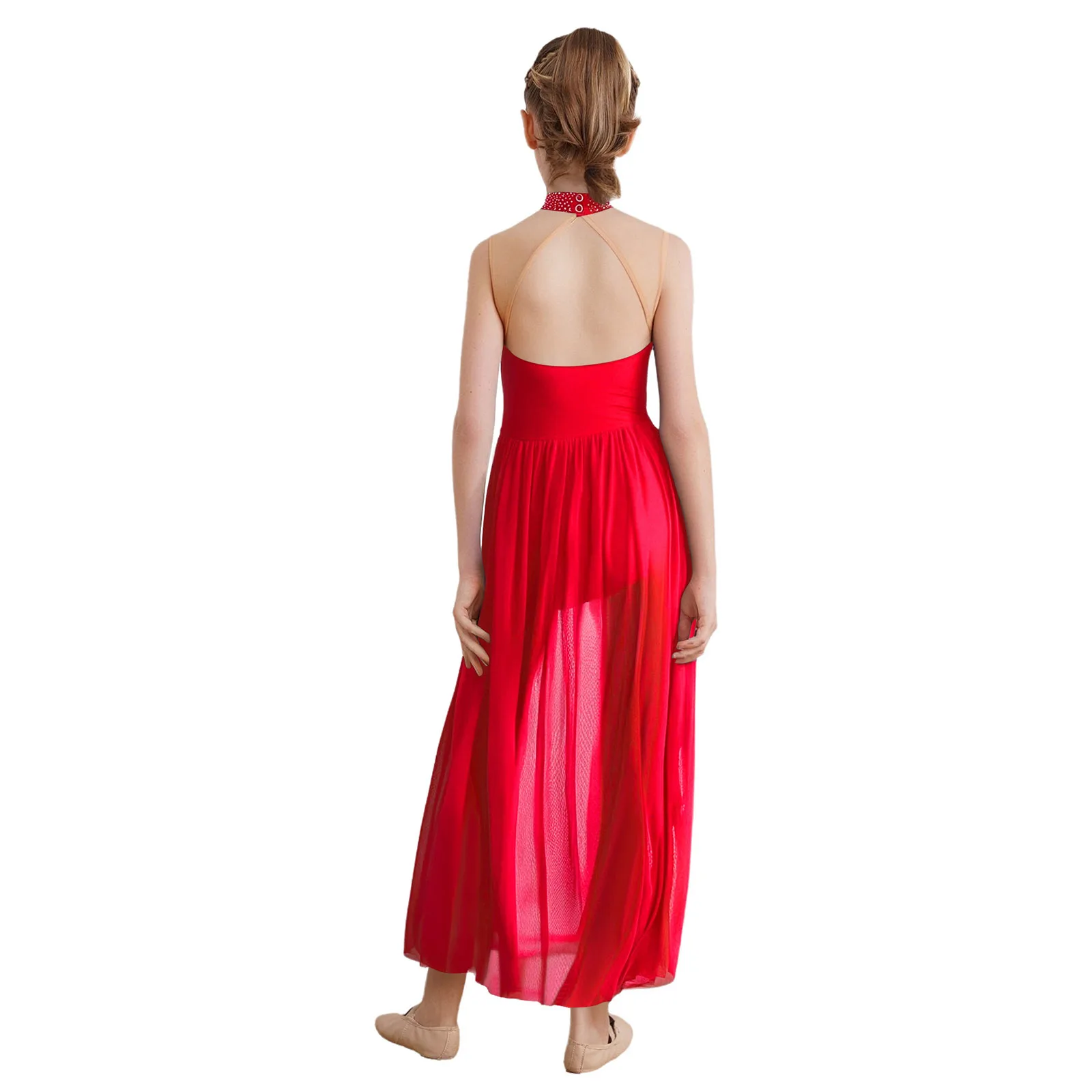 Vestido de baile sin mangas con malla lateral moderno para niñas
