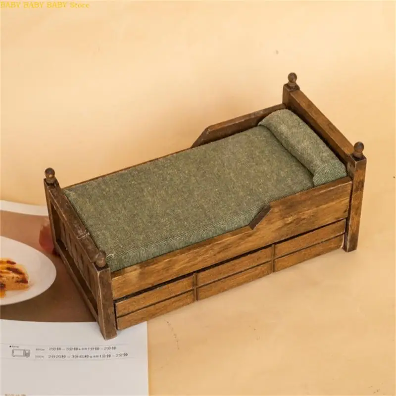 Q81A 1:12 Escala Moderno dormitorio madera Muebles casas muñecas en miniatura con almohada algodón y cajón - imagen 3