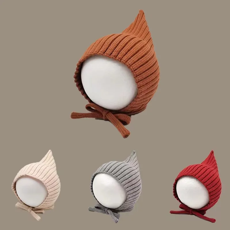 Gorro cálido tejido para bebé, gorro con protección para los oídos para bebé, Color sólido, grueso, cálido, para niño y niña, gorros de lana de ganchillo - imagen 4