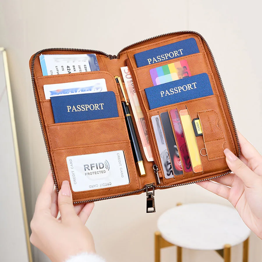 Nueva cartera con Clip para pasaporte de viaje para mujeres y hombres, tarjetero multifuncional de cuero PU RFID, billeteras antirrobo, bolsa de almacenamiento - imagen 2