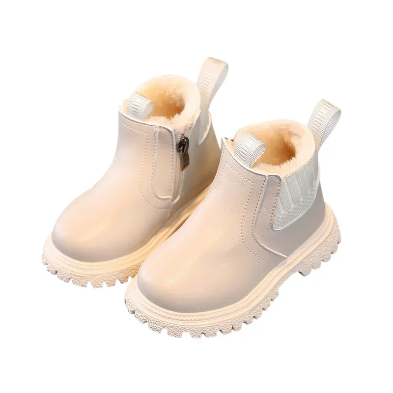Botines antideslizantes de piel y terciopelo para niños otoño-invierno