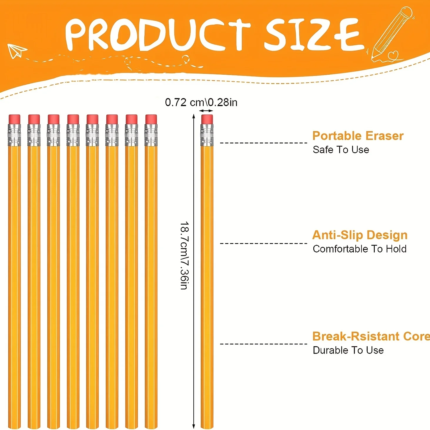 50/100/150 Uds. Lápices con tapa de borrador, 2 lápices HB para dibujar y dibujar, lápices amarillos a base de madera para oficina, útiles escolares - imagen 3