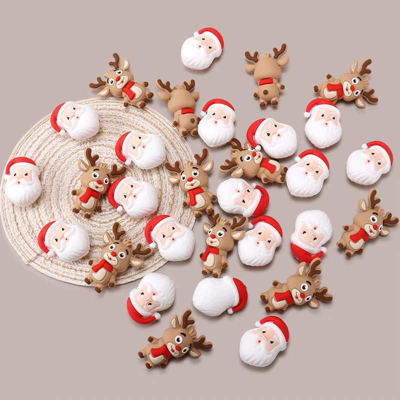 4 Uds. Cuentas de silicona 3D de Papá Noel, cuentas focales de Reno, cuentas artesanales hechas a mano DIY para hacer joyas, bolígrafos de cuentas, llaveros - imagen 3