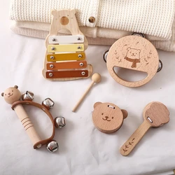 Juego de 5 piezas de juguetes Montessori, juguetes musicales para bebés, instrumentos musicales, juguetes educativos de madera para bebés de 0 a 3 años, juguetes de xilófono de oso, regalos