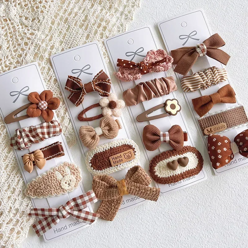 5 uds. Pinzas para el cabello Beige para niñas, lazos de tela Kawaii, conjunto de horquillas florales, accesorios bonitos para el cabello para niños pequeños, escuela - imagen 5