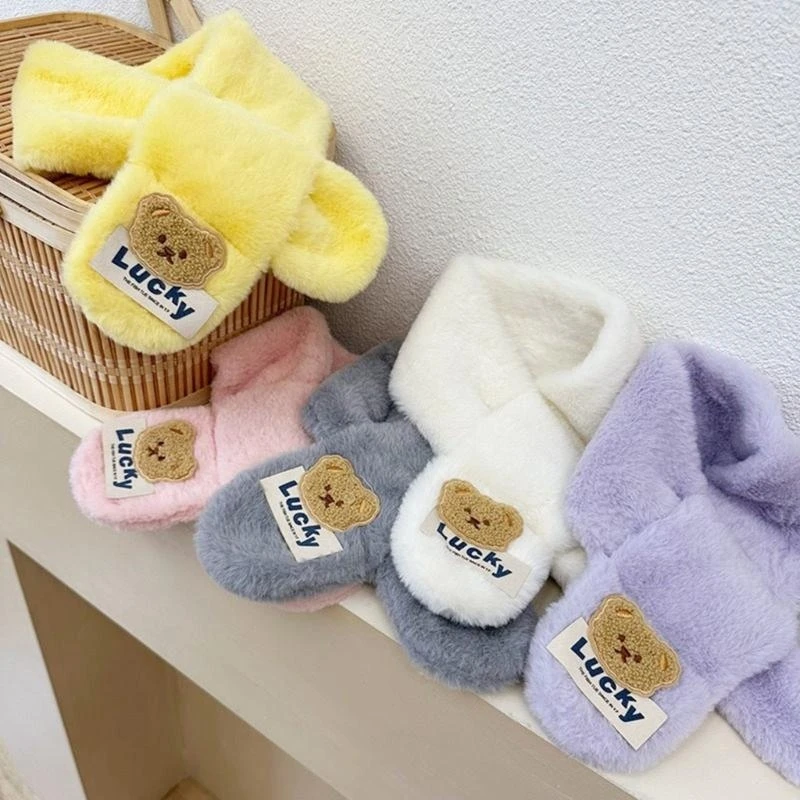 Pañuelo grueso para niños M76C Bear, bufanda cálida y cómoda, silenciador cruzado largo a prueba viento - imagen 5