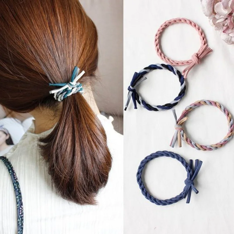 Lazo para el pelo a juego de colores de estilo coreano para niñas, diadema trenzada para el cabello, banda elástica para el cabello, accesorios de moda para niños de calle, 2 piezas por juego