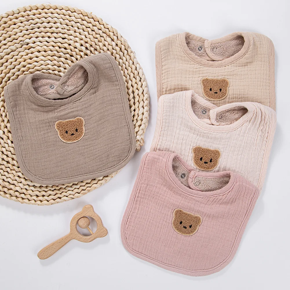 3 unids/set lindo oso babero de muselina de algodón paños para eructar Baberos de alimentación suaves para recién nacidos niños niñas espesar toalla de Saliva pañuelos
