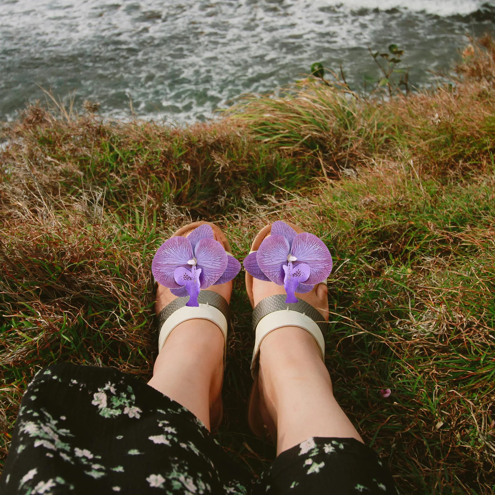 4 pares de Clips para zapatos con flores de orquídeas, elegantes decoraciones florales desmontables para tacones, sandalias, accesorios de boda, playa y verano - imagen 2