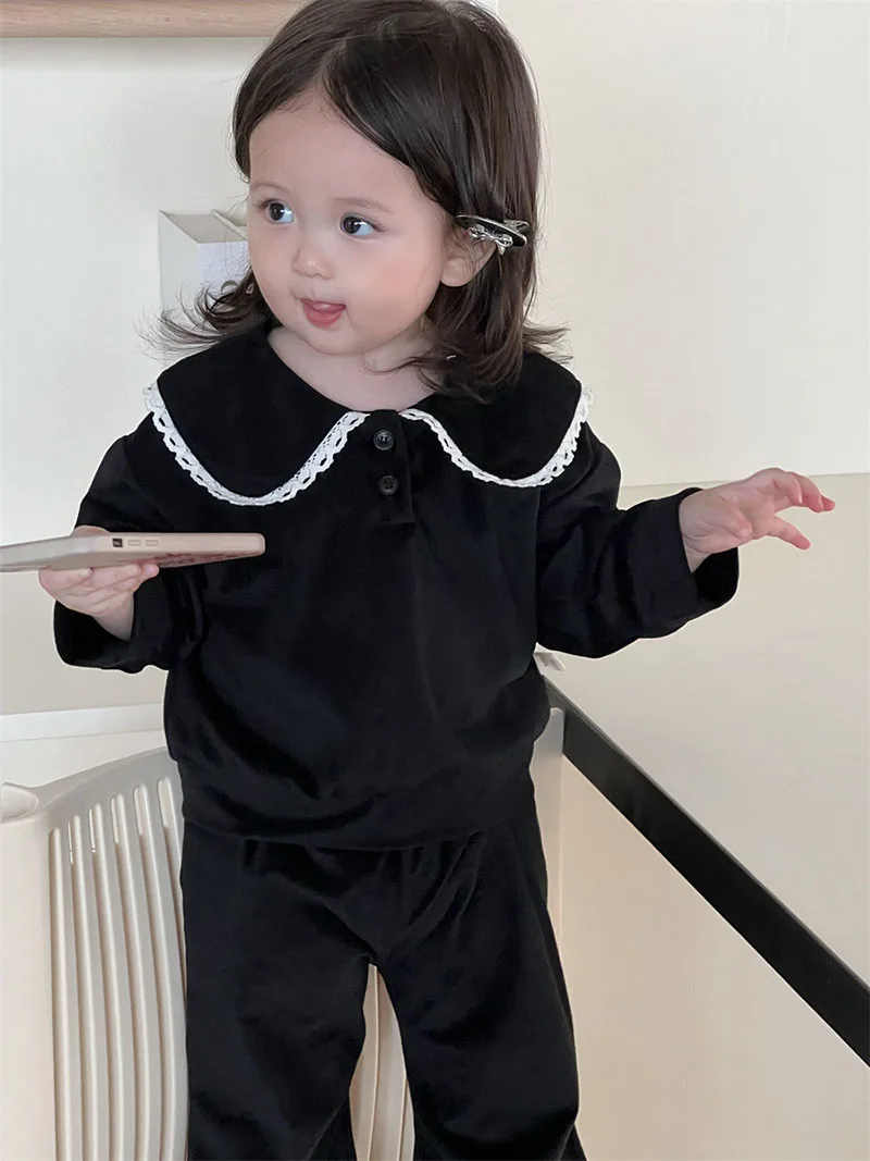 MILANCEL, nuevo conjunto de ropa de primavera para bebés, 9M-3T, bonita camisa de encaje de retazos + Pantalones de pierna ancha, prendas de vestir de estilo fino para niños pequeños, 2 uds.