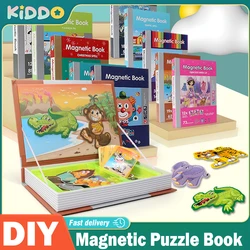 Libro de rompecabezas magnético, juego de mezcla y combinación magnética con estuche de almacenamiento de viaje, juego de entrenamiento cerebral, juguetes educativos de aprendizaje para niños