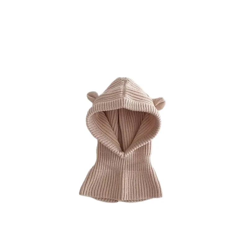 Gorro de pasamontañas coreano para niños, gorro con solapa para las orejas de invierno con bufanda, capucha, bonito diseño de orejas de Animal, gorro tejido para bebés, conjunto calentador de cuello cálido - imagen 5