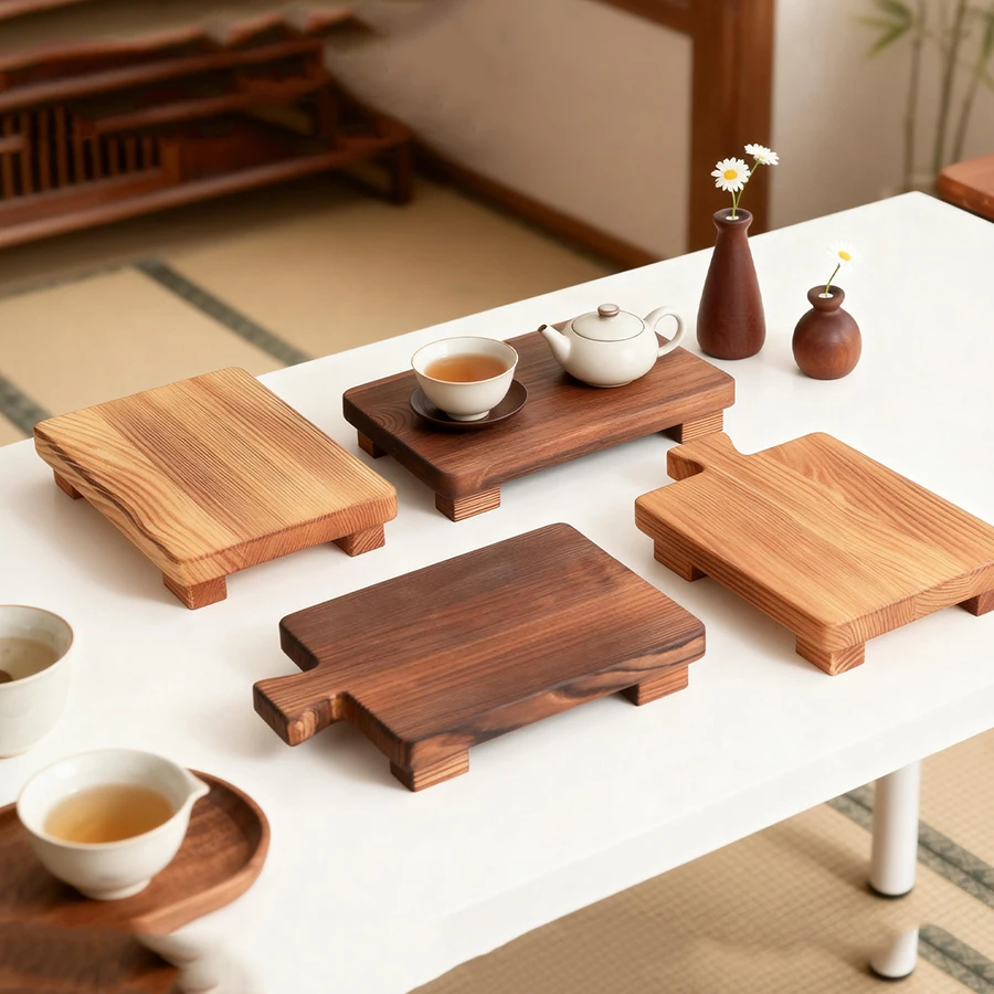 Soporte de jabón de Pedestal de madera para baño, cocina, bandeja de jabonera elevadora de madera para decoración de mostrador, soporte de exhibición de plantas de vela rústica - imagen 4