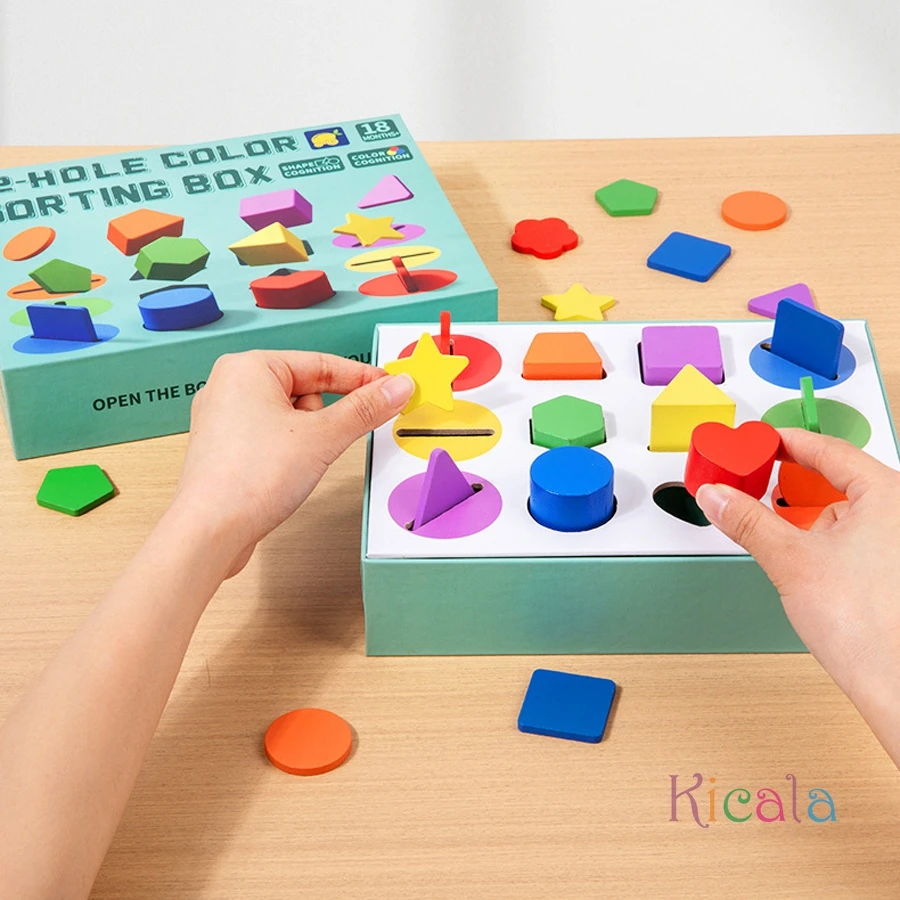 Formas 3D, sólidos geométricos, juguete de Color madera, juguete de clasificación, entrenamiento de desarrollo, juego educativo Montessori para regalo preescolar - imagen 4