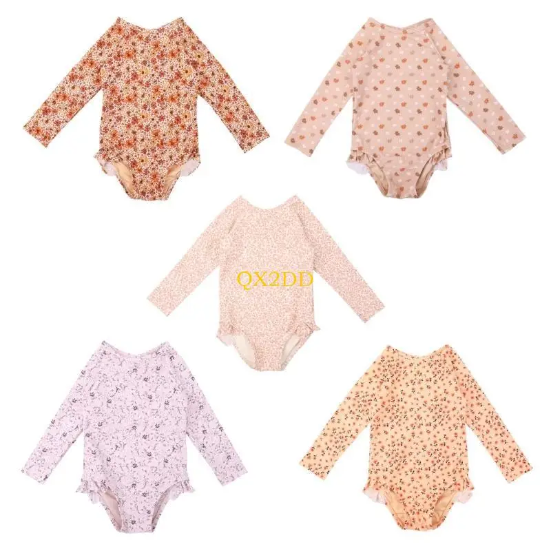 QX2D traje de baño infantil manga larga con estampado floral - imagen 4
