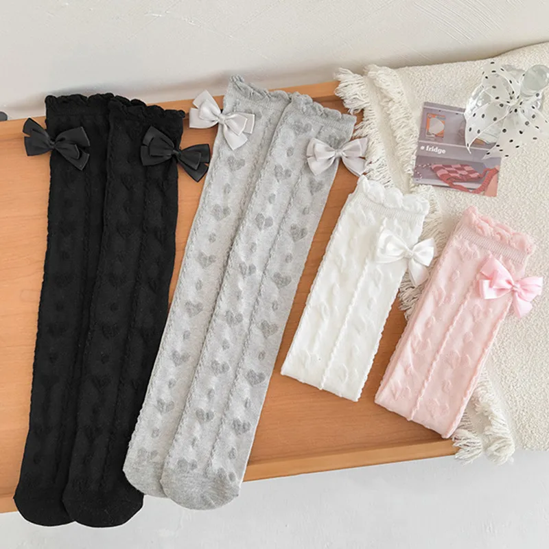 1 par de medias largas con estampado de corazón de amor para niñas, medias finas hasta la rodilla para primavera y verano, medias escolares para niñas