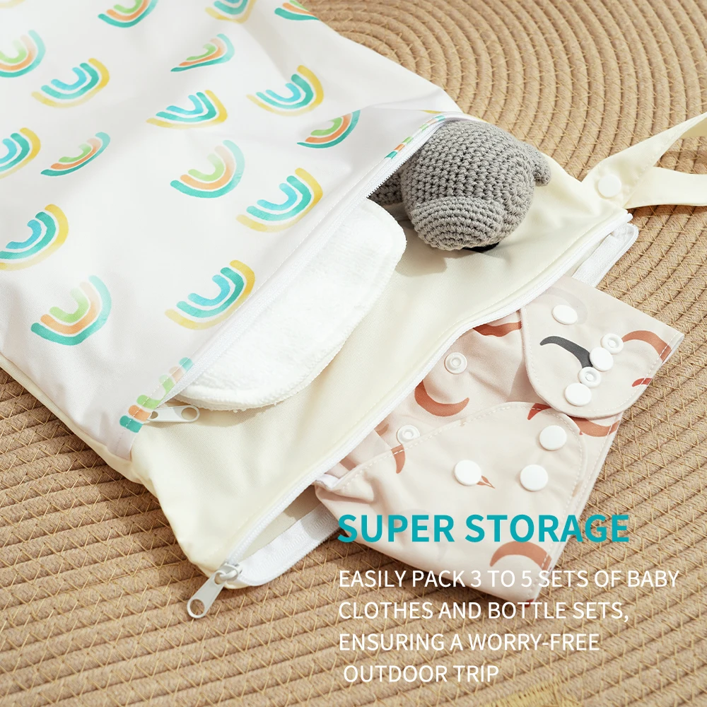 HappyFlute Bolsa de pañales para bebés con doble cremallera, impermeable, mochila húmeda/seca, cubierta de pañal de tela húmeda reutilizable con cremallera para uso en viajes - imagen 5