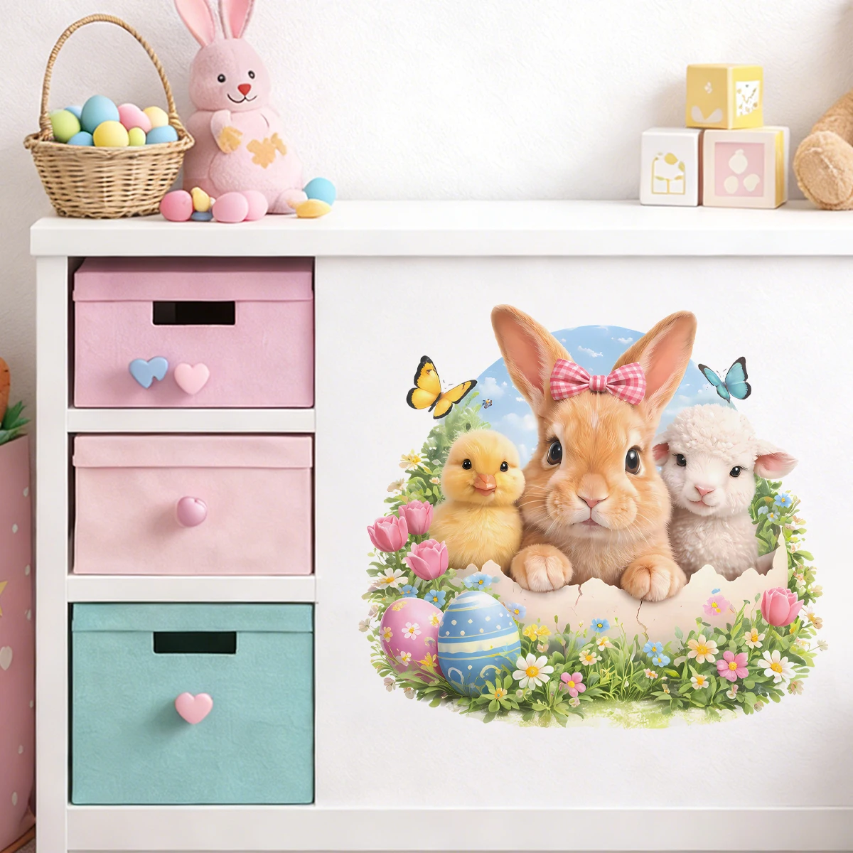Pegatinas de pared primavera con animales de Pascua y flores - imagen 3