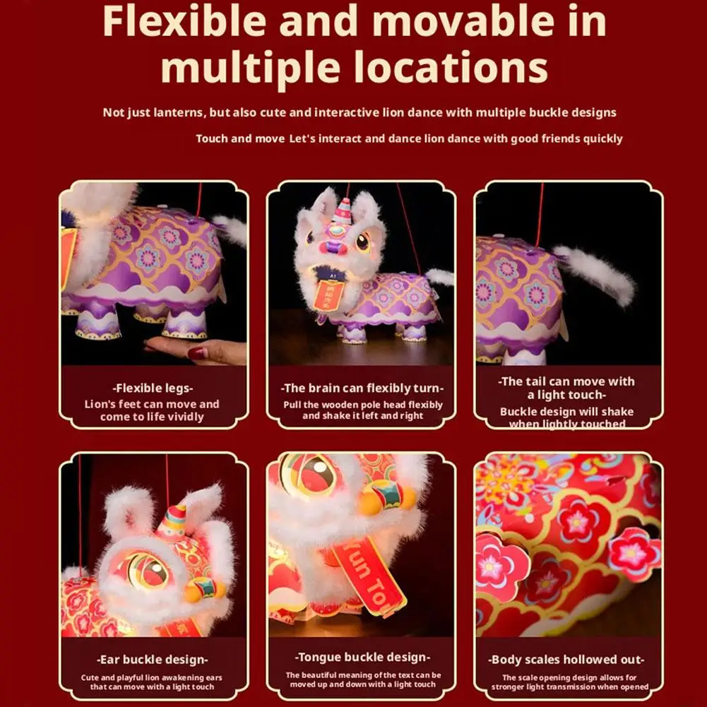 Kit de Farolillo de Danza del León para Manualidades de Año Nuevo Chino, Material de PVC y Madera, 23 cm, Cabeza, Patas y Cola Móviles, Colores Vibrantes, Tipo Tradicional - imagen 3