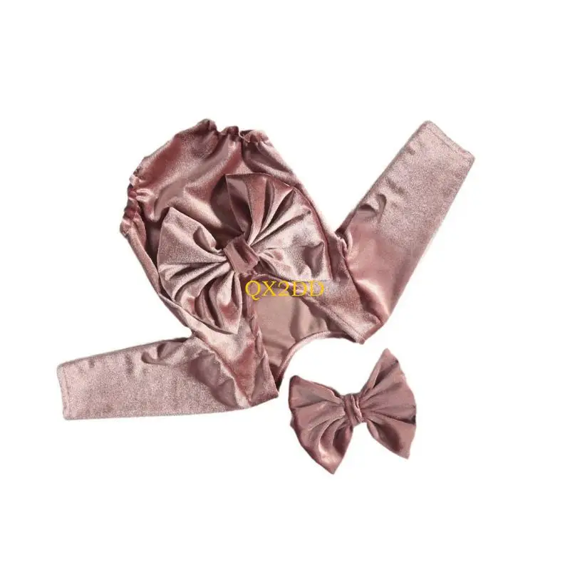 QX2D Conjunto fotografía para recién nacidos, incluye pelele con lazo y diadema a juego, accesorios para sesiones fotos