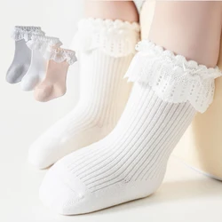 Calcetines largos de encaje para bebé – Medias princesa de algodón
