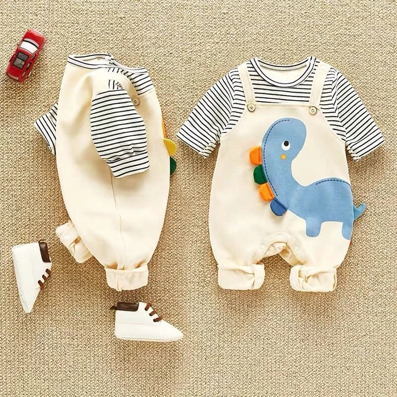 Mameluco bebé dinosaurio rayas – Algodón suave natural - imagen 2
