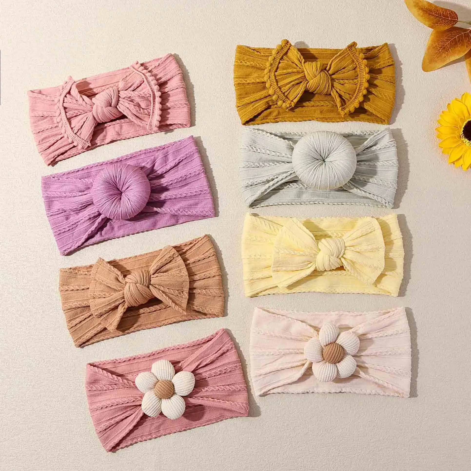 4 Uds. Diademas para niña, diademas con lazo de flores para recién nacido, turbante elástico suave para niños, accesorios para el cabello para bebés