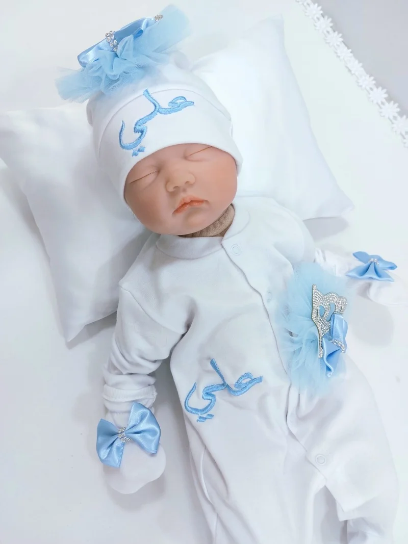 Conjunto de pelele de bebé fucsia hecho a mano, 3 uds., 100% algodón, ropa de nuevo diseño para recién nacido, traje de bebé de lujo de Organza nacarada personalizada preciosa - imagen 3