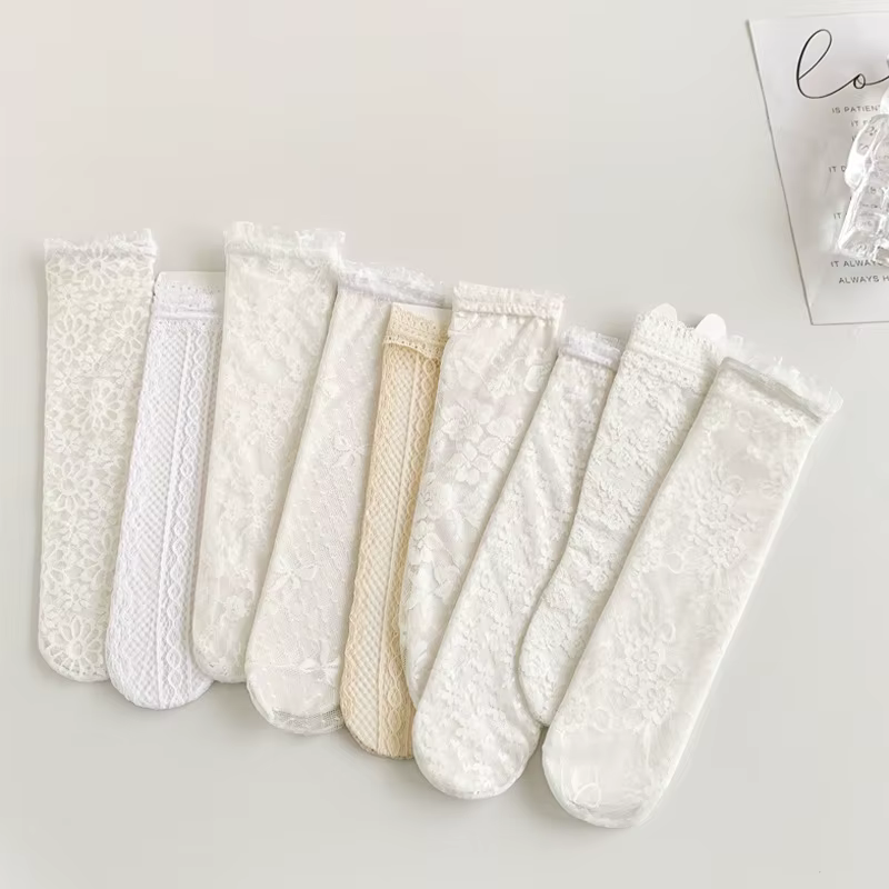 Calcetines de verano jacquard con lazo floral para niños