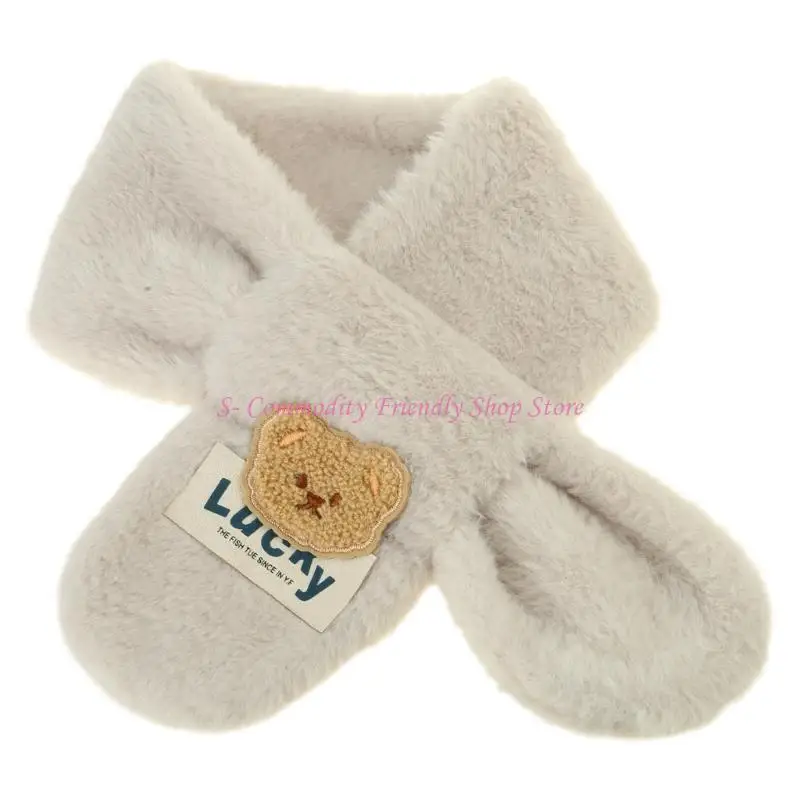 85AE Lovely Bear-pañuelo grueso para niños, bufanda cálida y cómoda, silenciador largo cruzado a prueba viento, ropa para - imagen 2