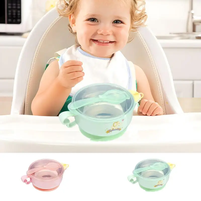 Cuenco aislado para niños, cuencos aislados llenos de agua con ventosa, cuencos portátiles para niños de 400ml con asa, vajilla bonita para - imagen 2